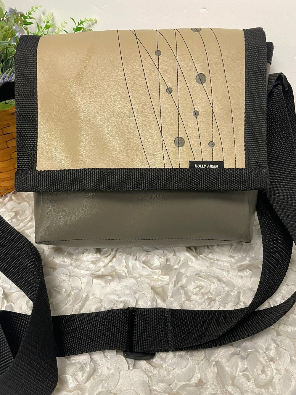 HOLLY AiKEN  Vegan Vinyl Dots Tan & Taupe Crossbody, Messenger, Satchel